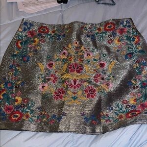 GIGIO Floral Embroidered Silver Skirt